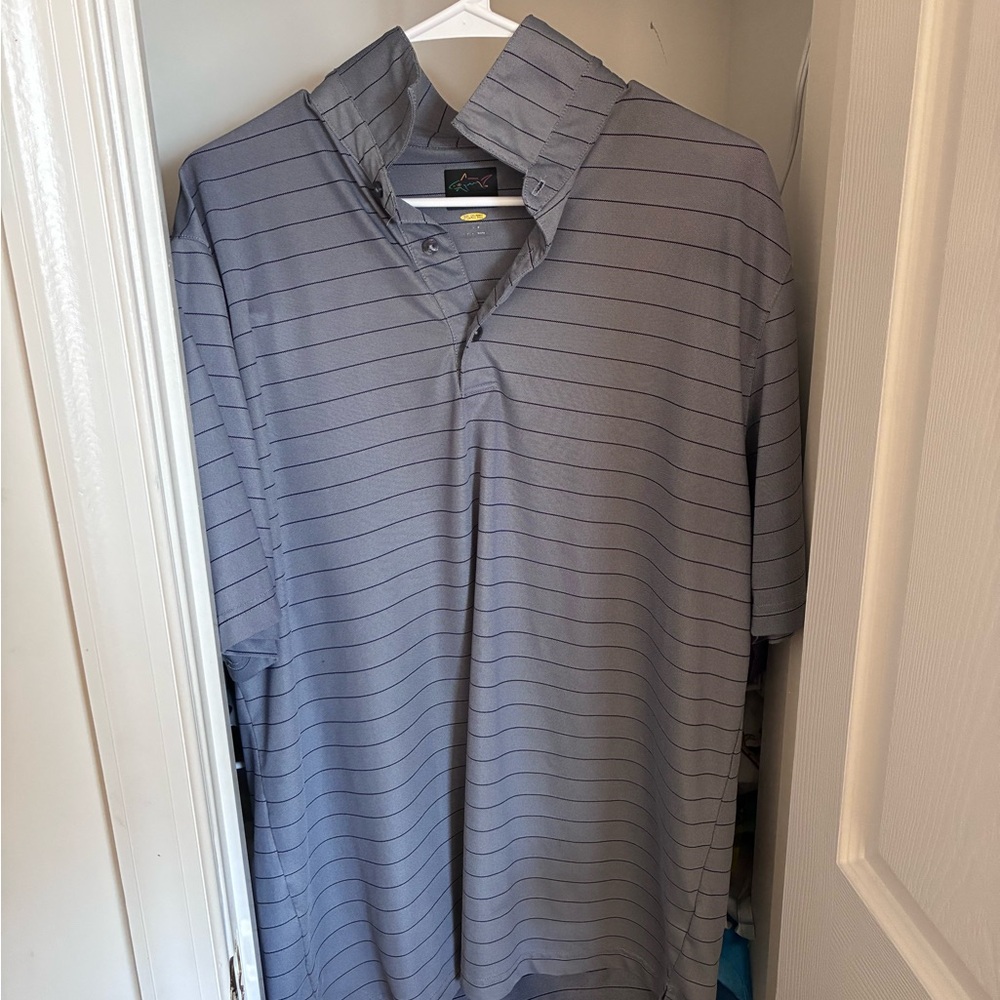 Greg Norman Collection Gray Striped Polo Shirt
